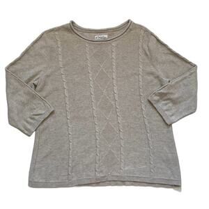 Kim Rogers Cotton tan 3/4 Sleeve Cable Knit Sweater, PXL on label fits like PM